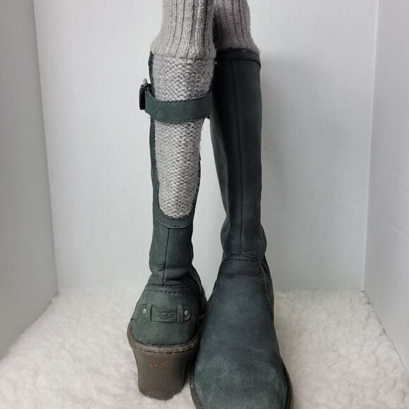 Ugg Women’s Skyfall Suede Wedge Boots Black Insulated Leather Boot 9 1006145 - Picture 4 of 9